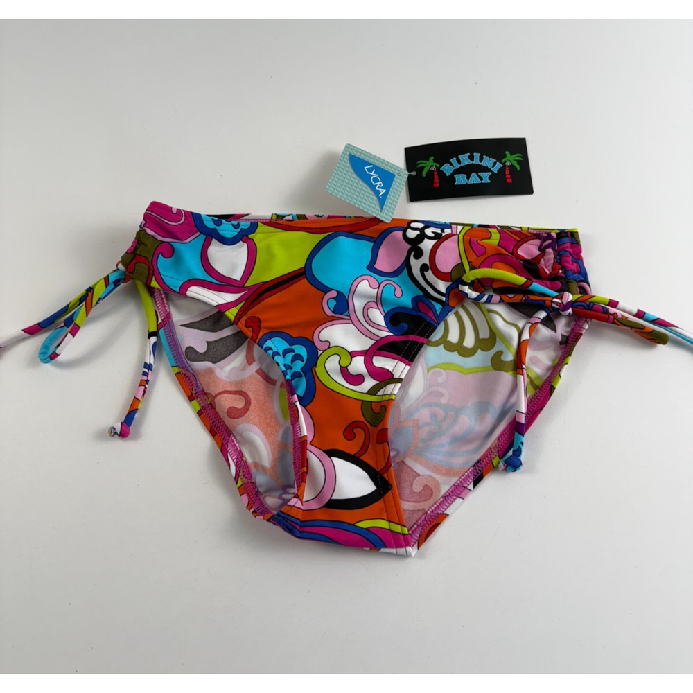 Bikini Bay Lowrider Bot Side Tied Colorful Bikini Bottom Multicolor Size 14 NWT